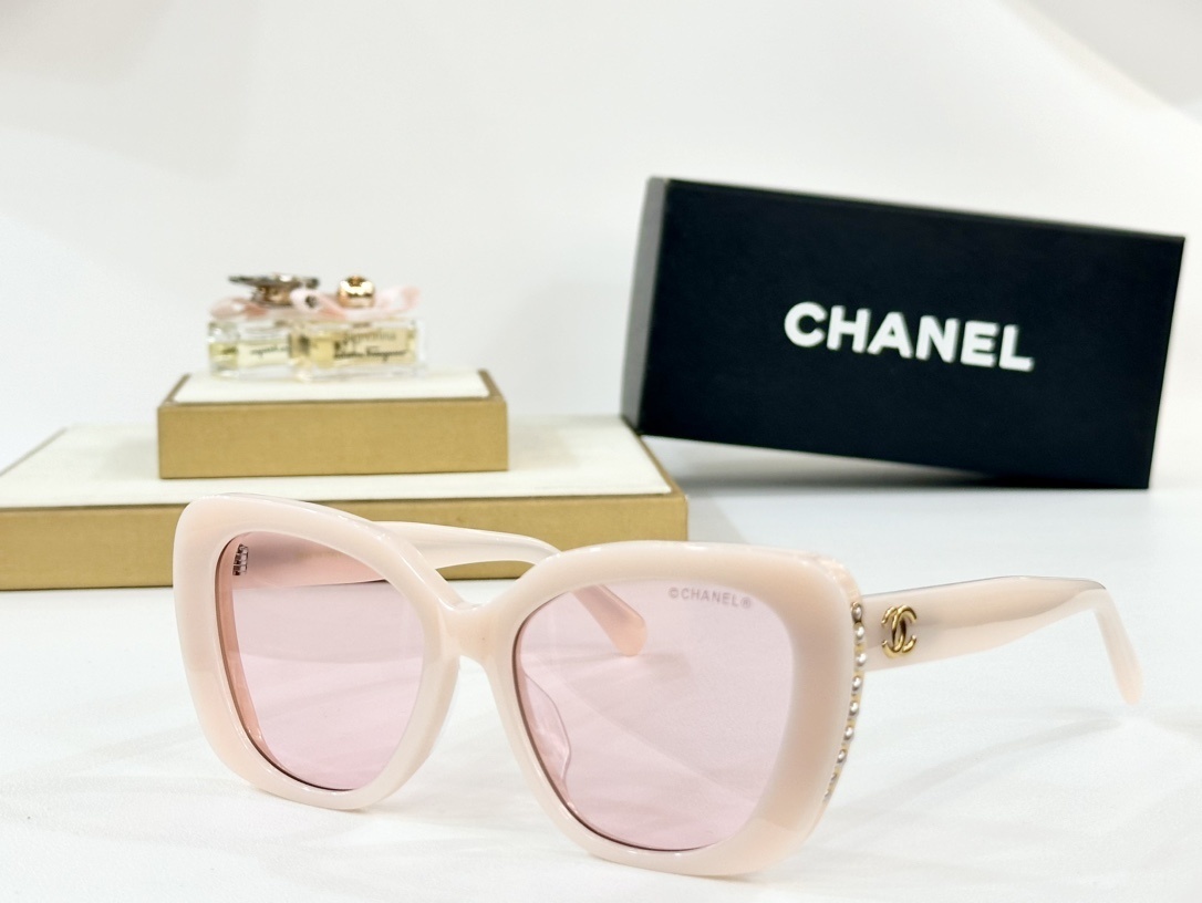 Chanel Pearl Embellished Oversized Butterfly Sunglasses for Women