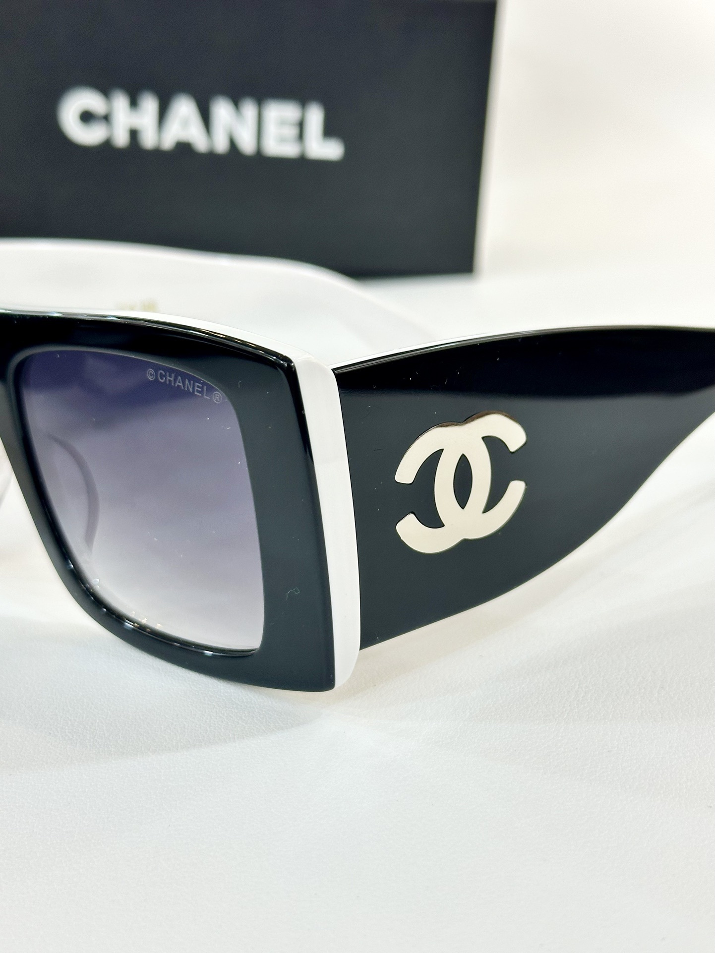 Chanel Oversized Square Sunglasses - Black with Gold CC Logo