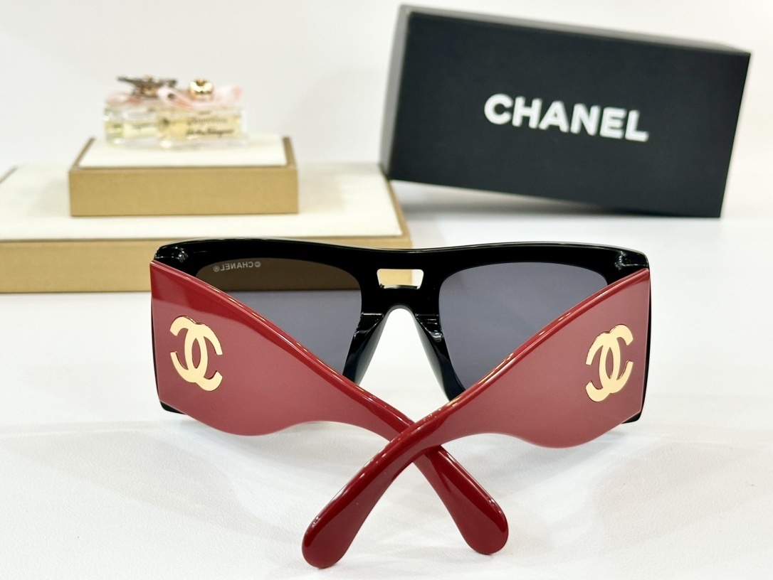 Chanel Oversized Square Sunglasses - Black with Gold CC Logo