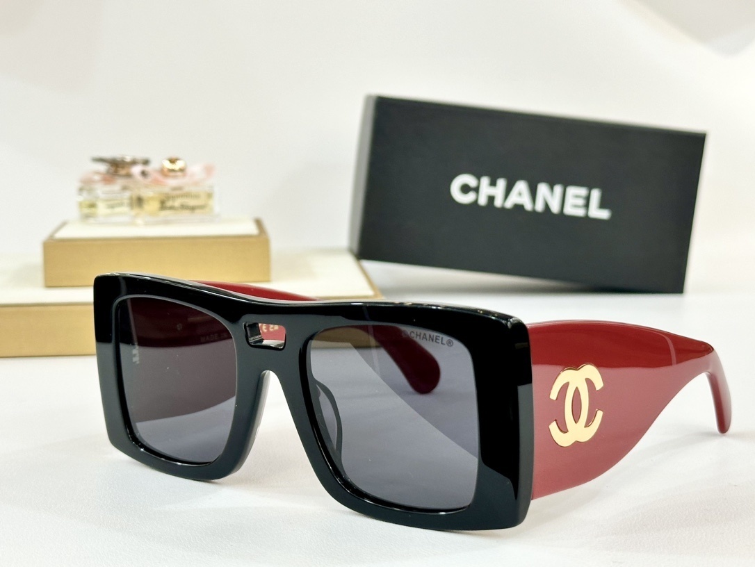 Chanel Oversized Square Sunglasses - Black with Gold CC Logo
