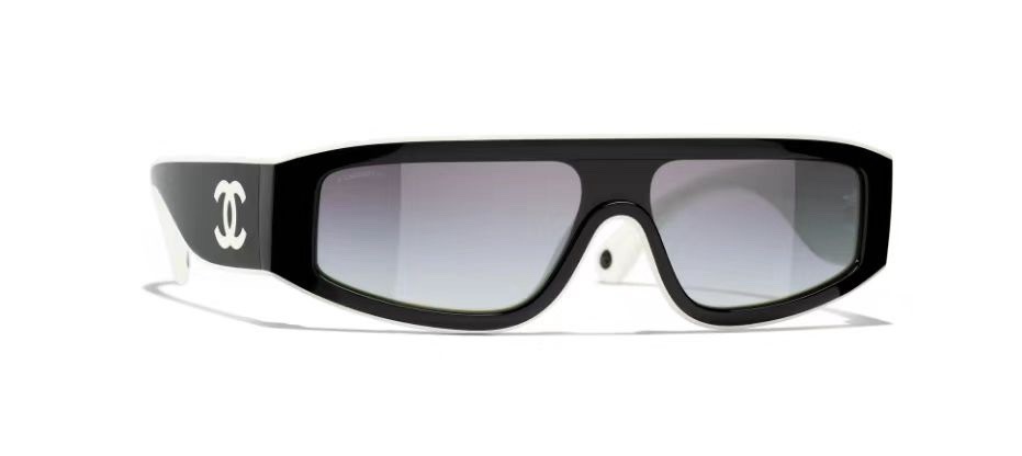 Chanel Oversized Shield Sunglasses - Black and White Luxury Eyewear