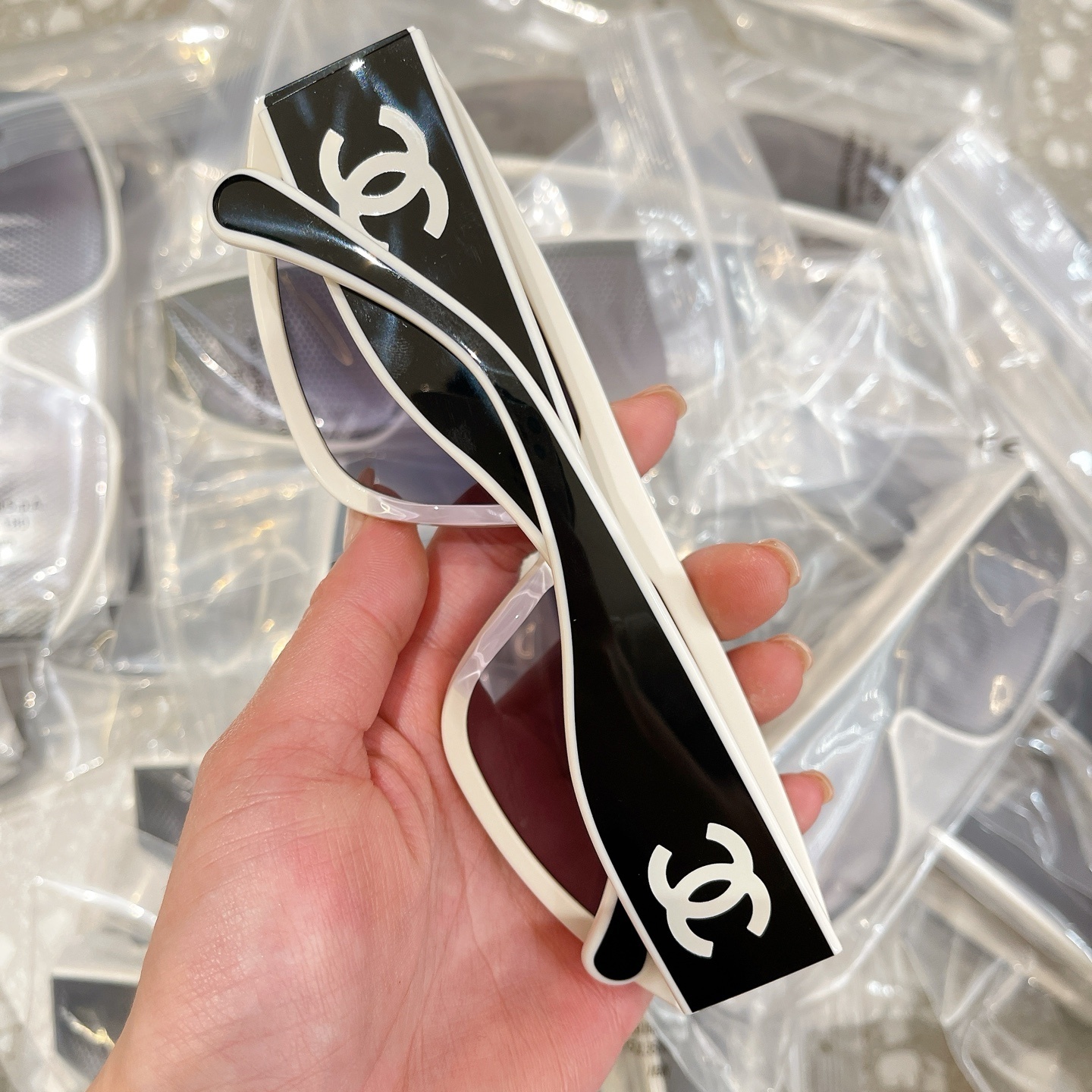 Chanel Oversized Shield Sunglasses - Black and White Luxury Eyewear