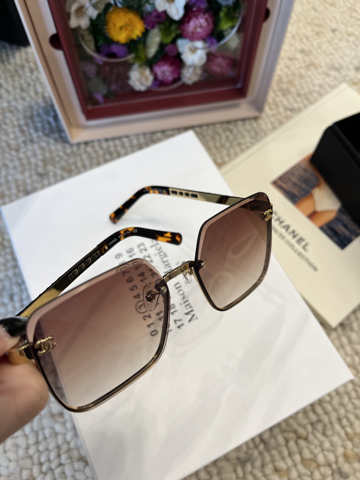 Chanel Oversized Square Sunglasses - Brown Gradient & Gold Metal