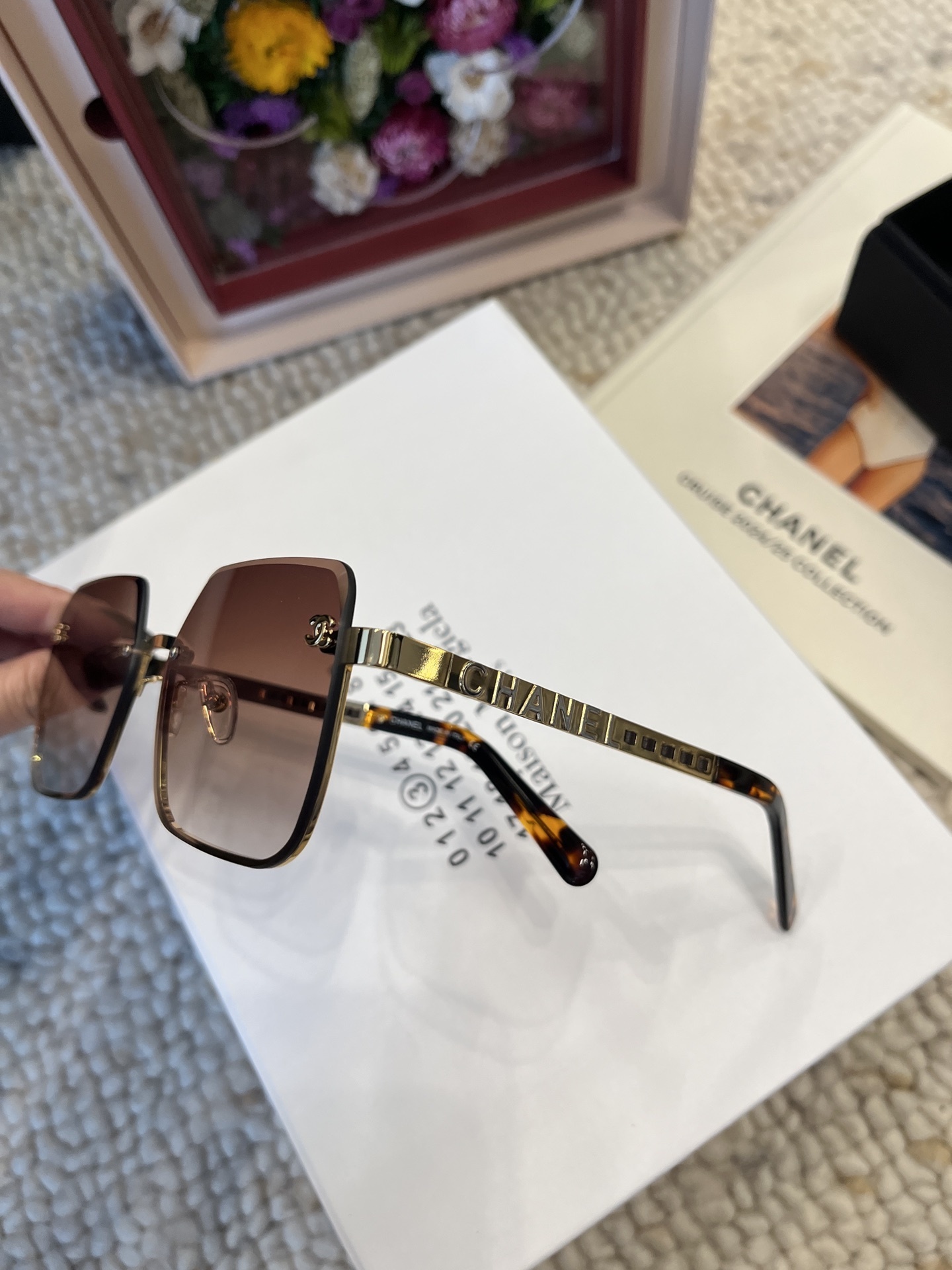 Chanel Oversized Square Sunglasses - Brown Gradient & Gold Metal