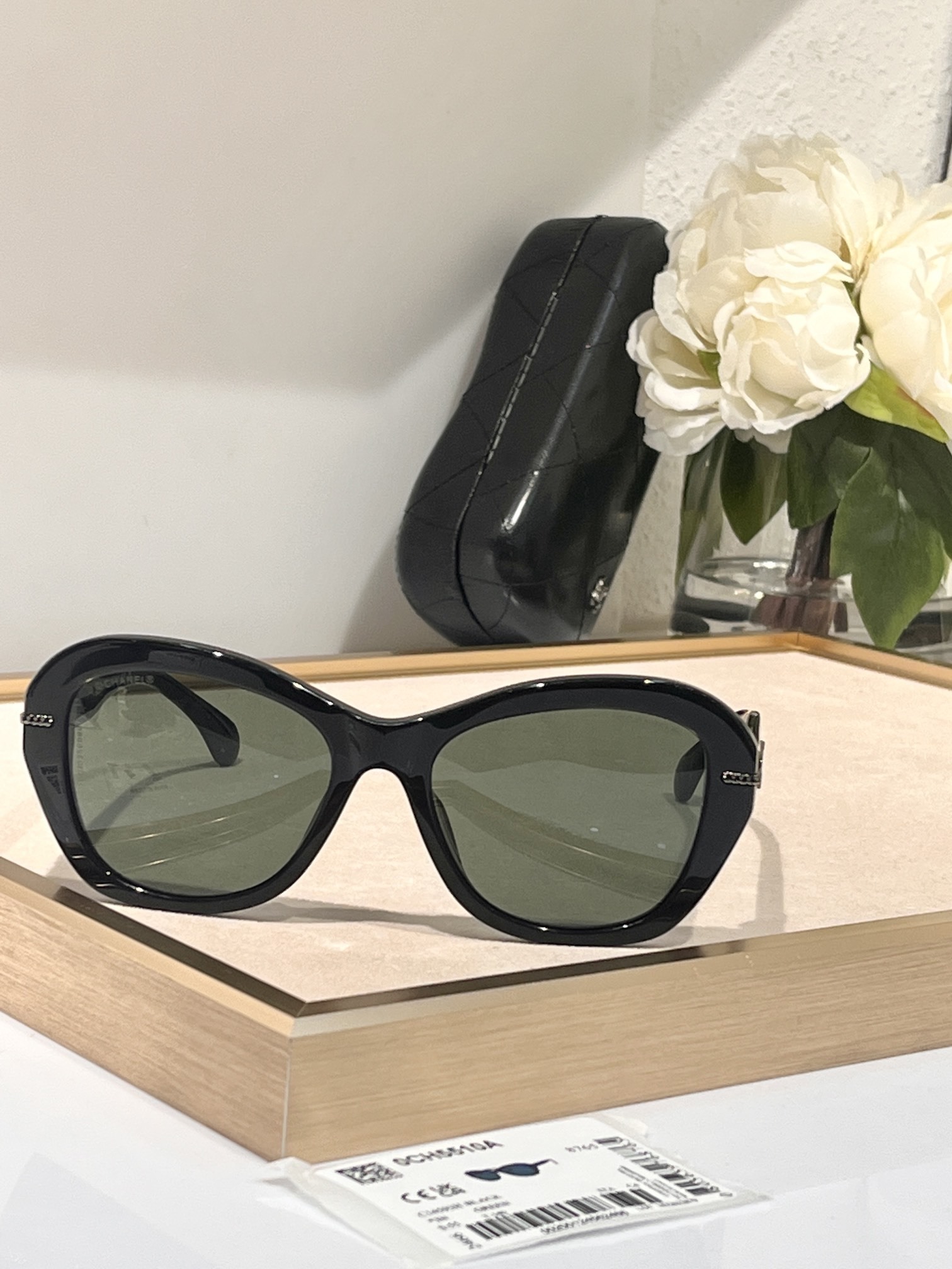 Chanel CH5510 Black Butterfly Sunglasses - Elegant Chain Detail