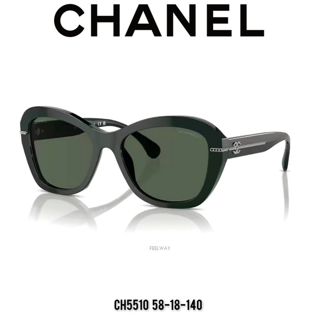 Chanel CH5510 Black Butterfly Sunglasses - Elegant Chain Detail