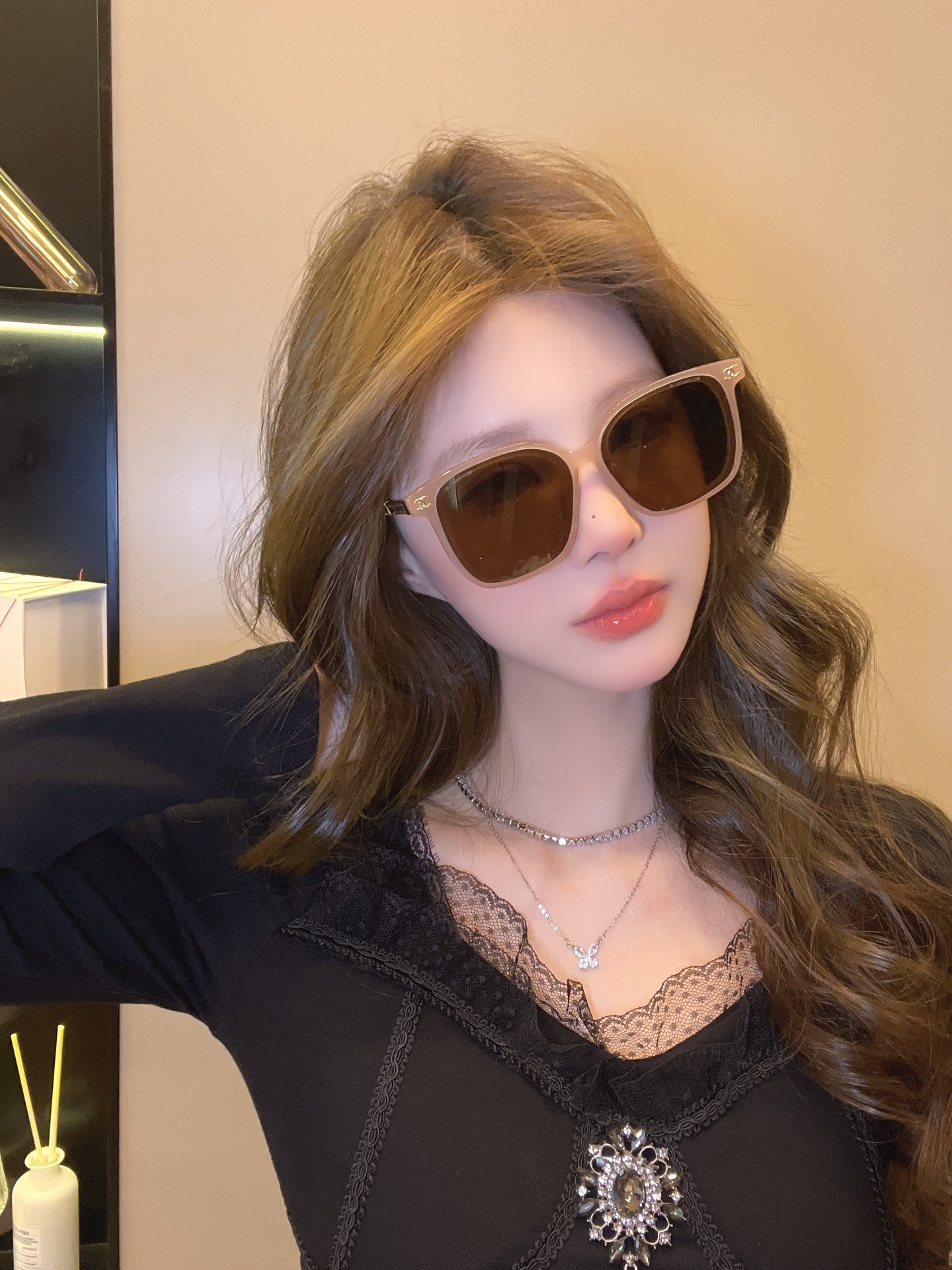 Chanel Square Oversized Sunglasses - Nude Beige Frame Brown Lens