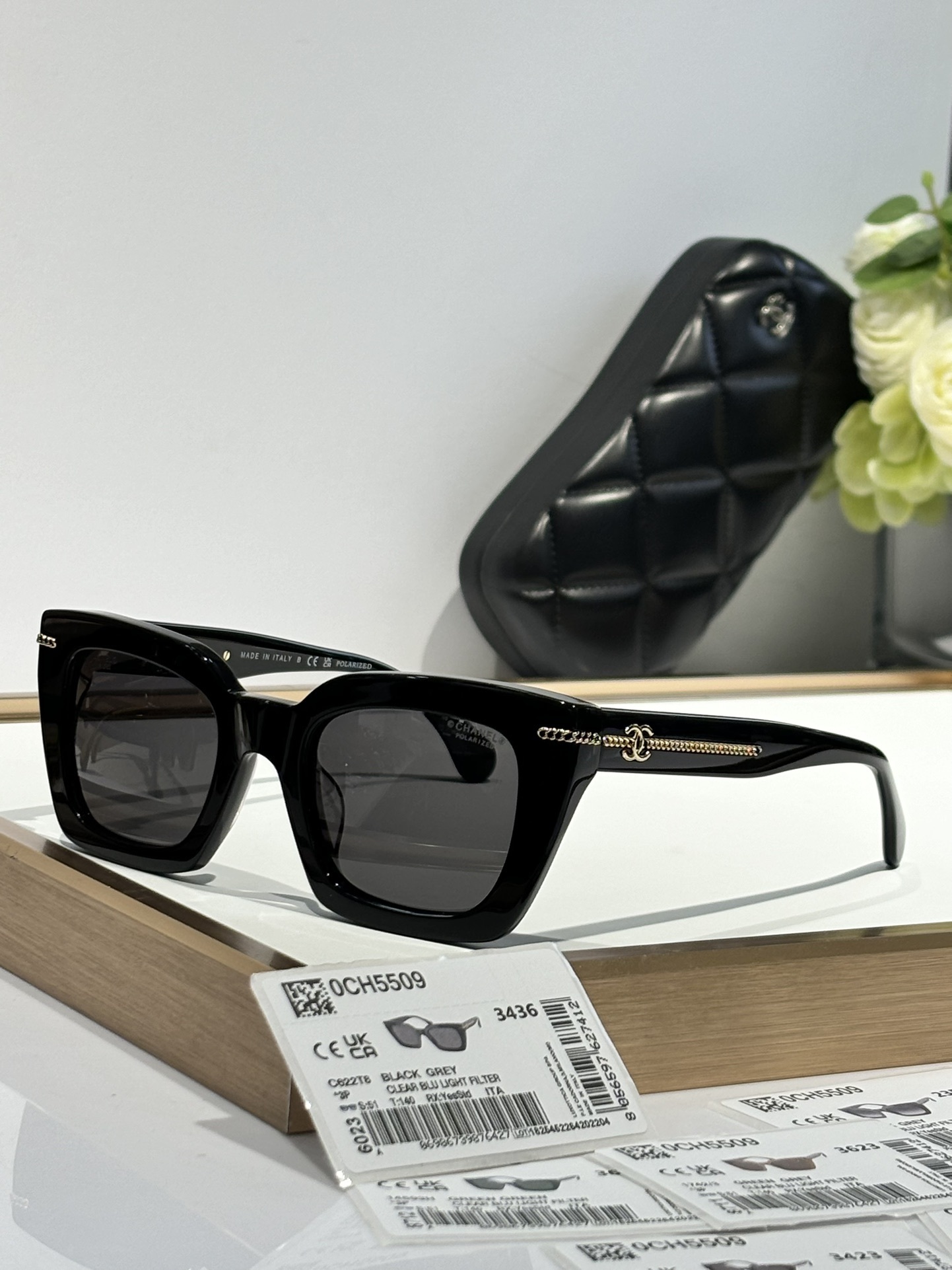 Chanel OCH5509 Luxury Square Sunglasses with Chain CC Logo