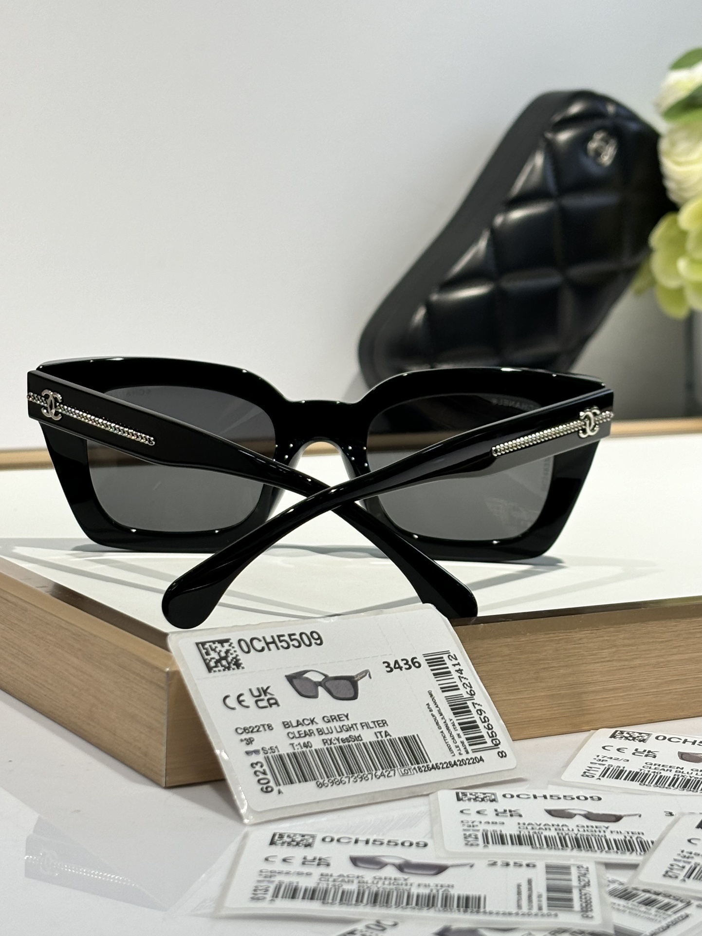 Chanel CH5509 Black Square Sunglasses with Polarized Grey Lenses