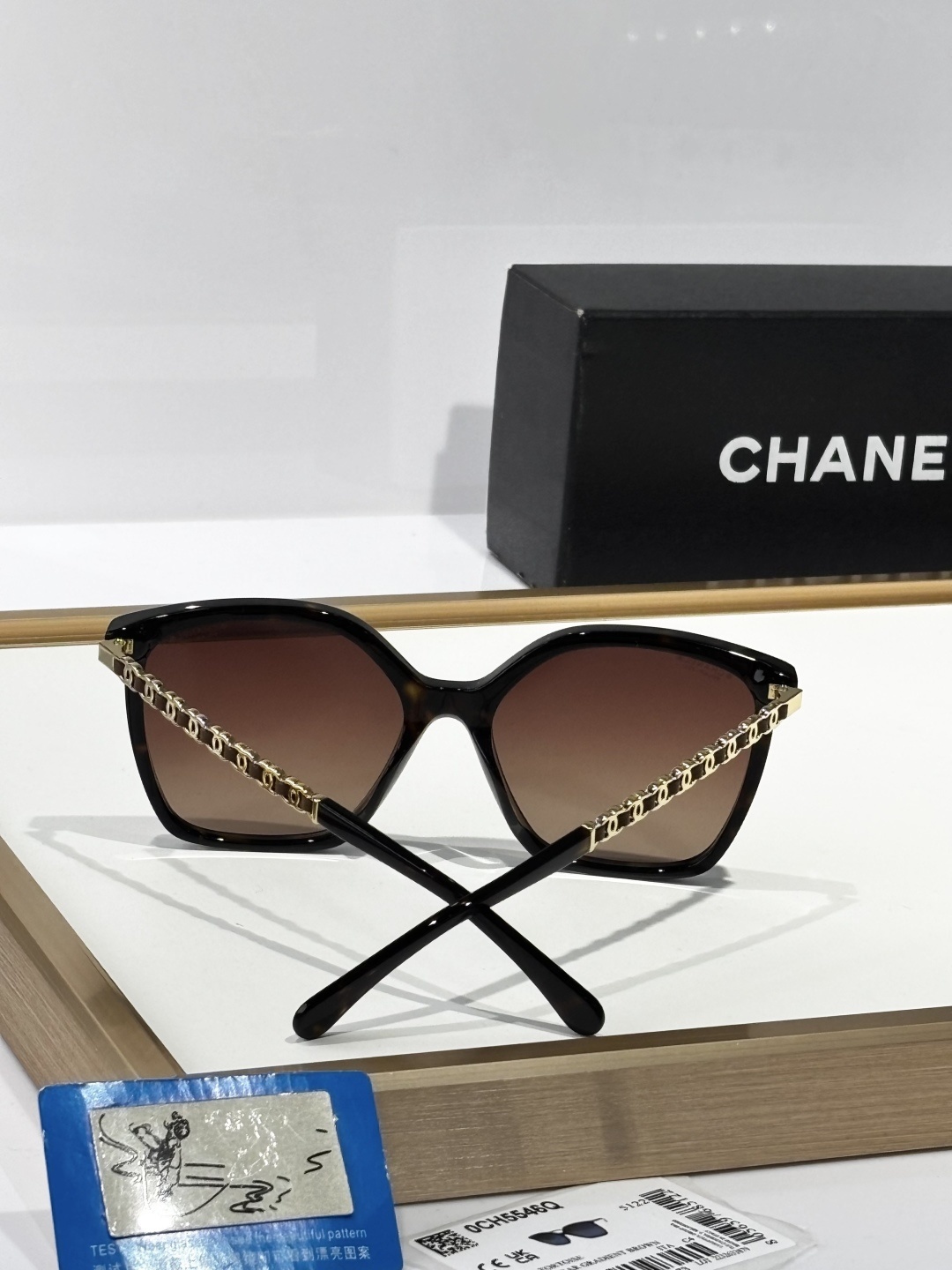 Chanel Polarized Square Sunglasses - Tortoise with Gold Chain