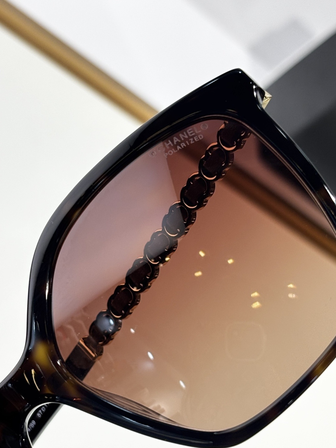 Chanel Polarized Square Sunglasses - Tortoise with Gold Chain