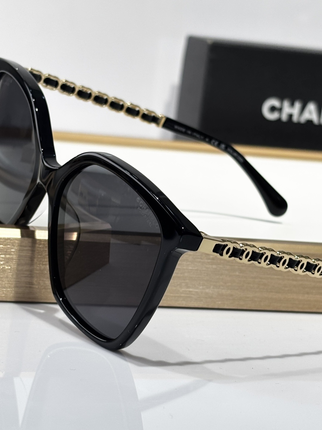 Chanel CH5546Q Black Square Polarized Sunglasses - Gold Chain Detail