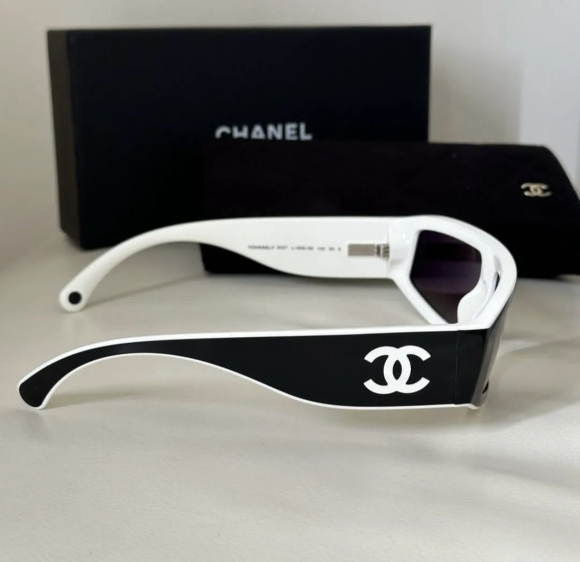 Chanel Black and White Shield Sunglasses - Luxury CC Logo Eyewear