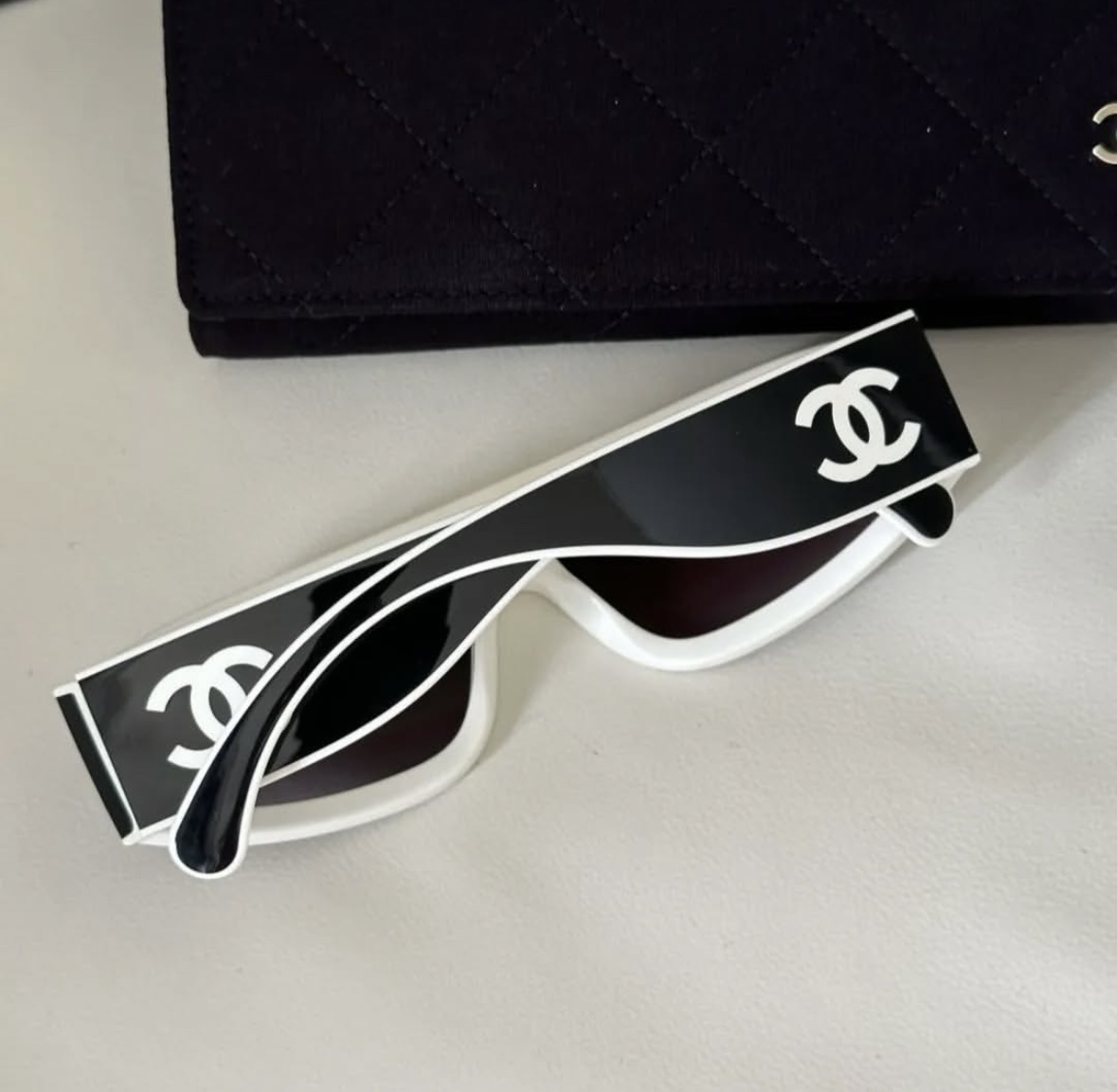 Chanel Black and White Shield Sunglasses - Luxury CC Logo Eyewear