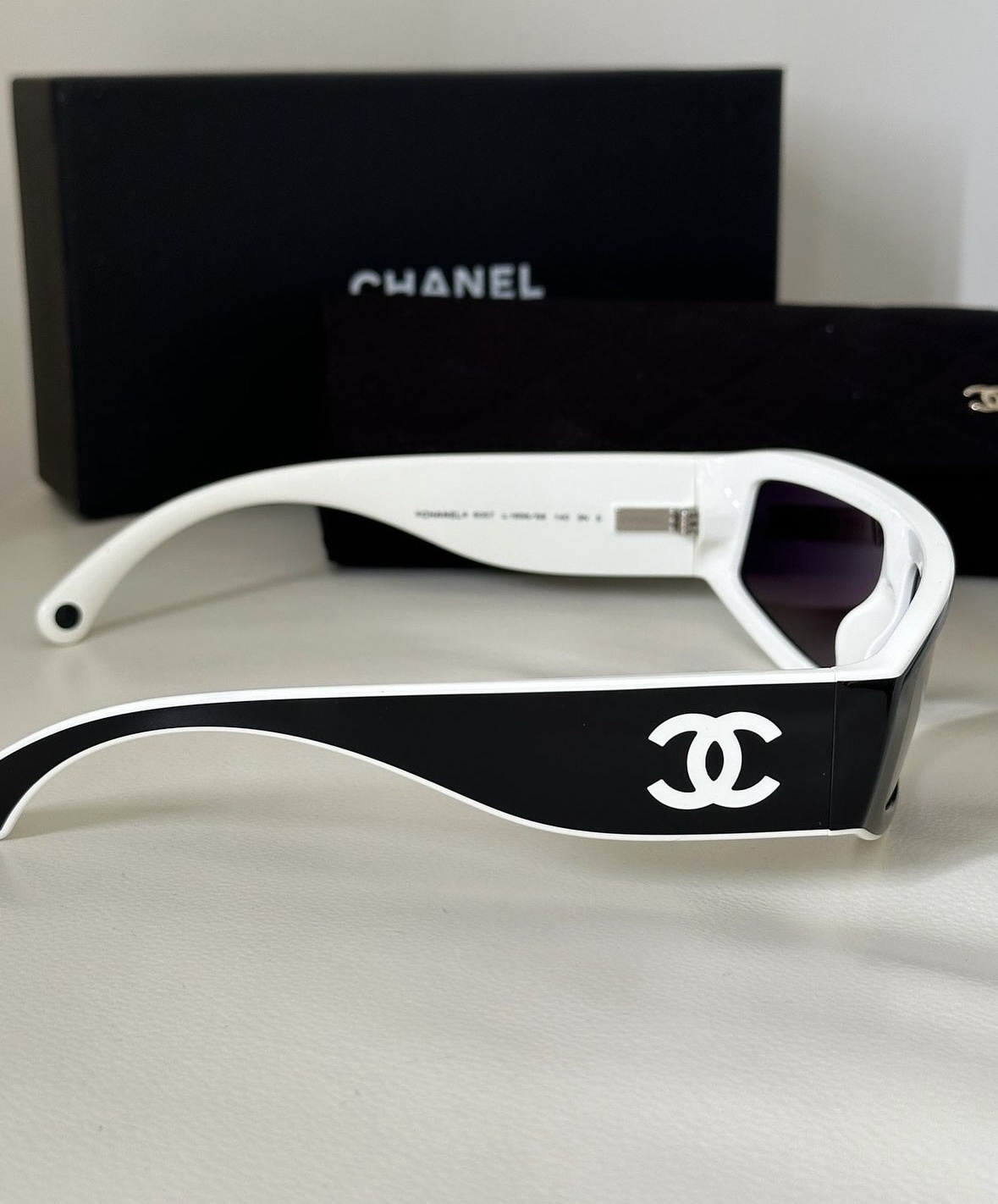 Chanel Black and White Shield Sunglasses - Luxury CC Logo Eyewear