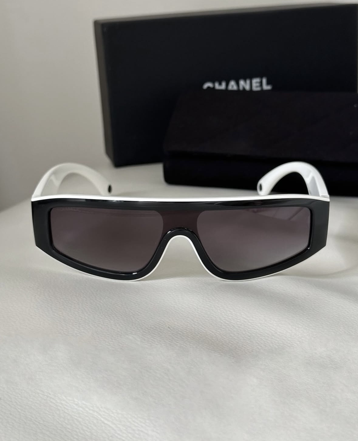 Chanel Black and White Shield Sunglasses – Luxury CC Logo Eyewear