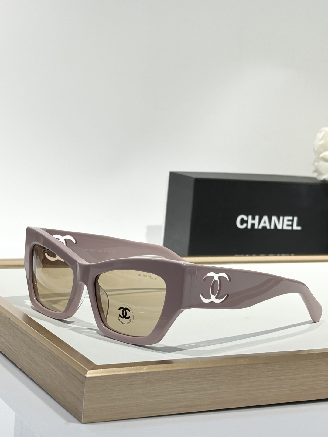 Chanel Luxury Square Sunglasses with Iconic White Cut-out Logo