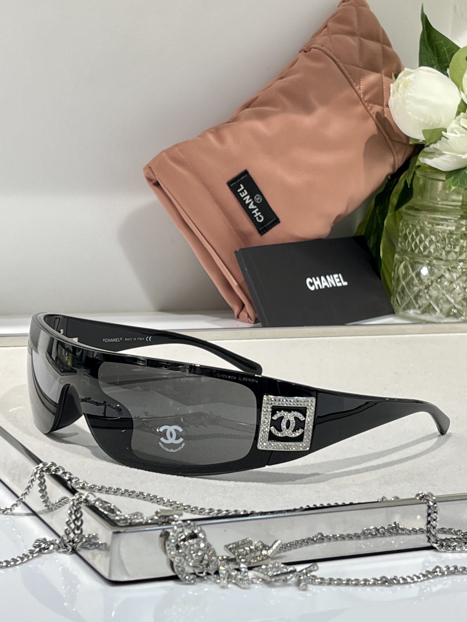 Chanel Luxury Shield Sunglasses - Y2K Wrap-Around Designer Eyewear