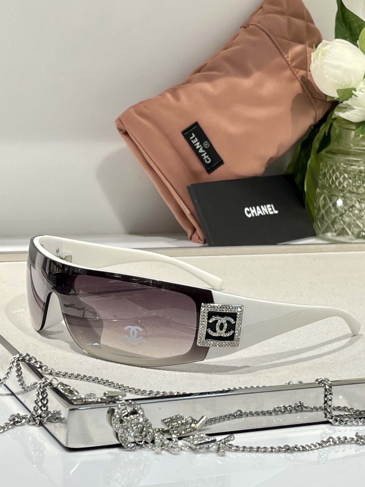 Chanel Luxury Shield Sunglasses - Y2K Wrap-Around Designer Eyewear