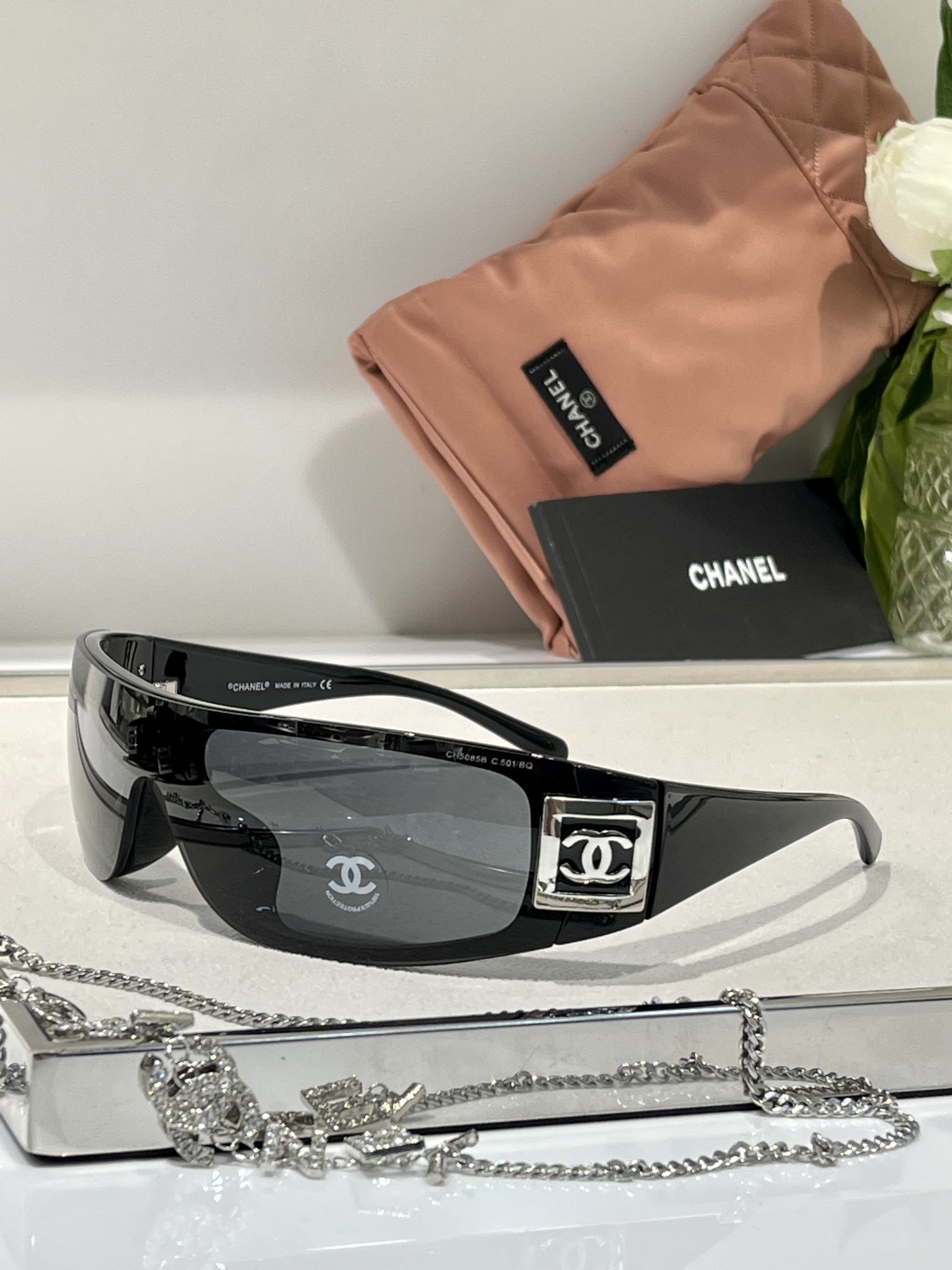 Chanel Luxury Shield Sunglasses - Y2K Wrap-Around Designer Eyewear