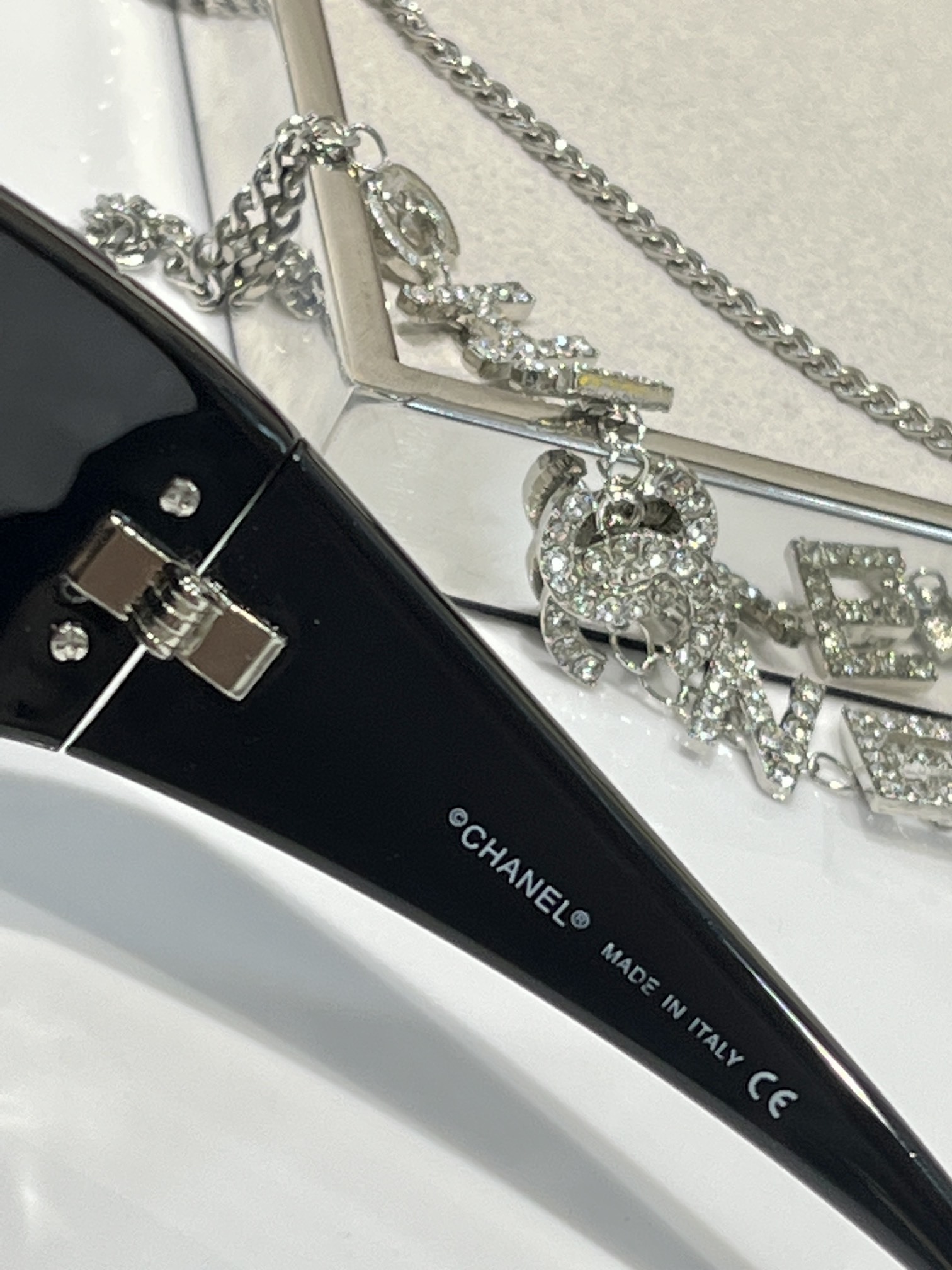 Chanel Luxury Black Shield Sunglasses with Iconic CC Logo Detail