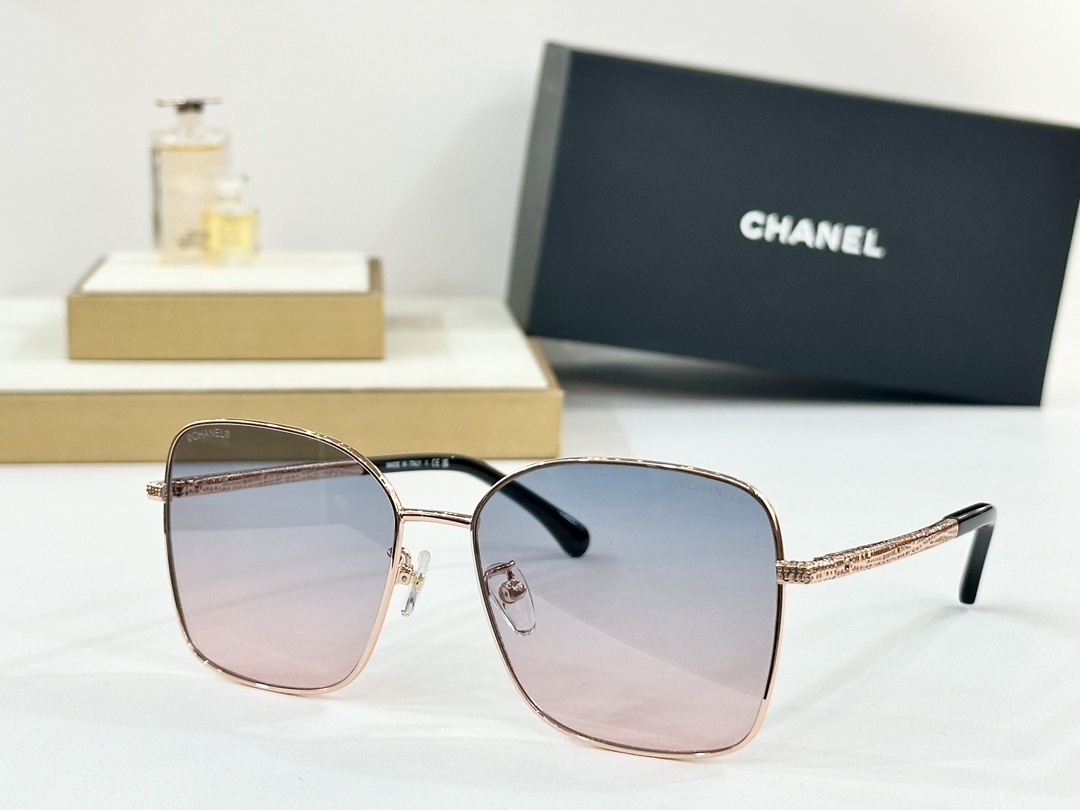 Chanel Luxury Oversized Square Metal Sunglasses - Gradient Lenses