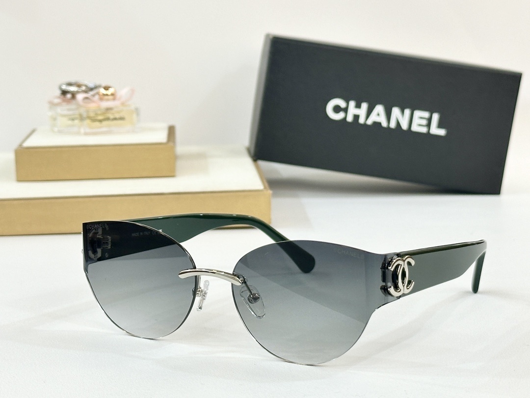 Chanel Luxury Rimless Cat Eye Sunglasses with Gradient Lenses