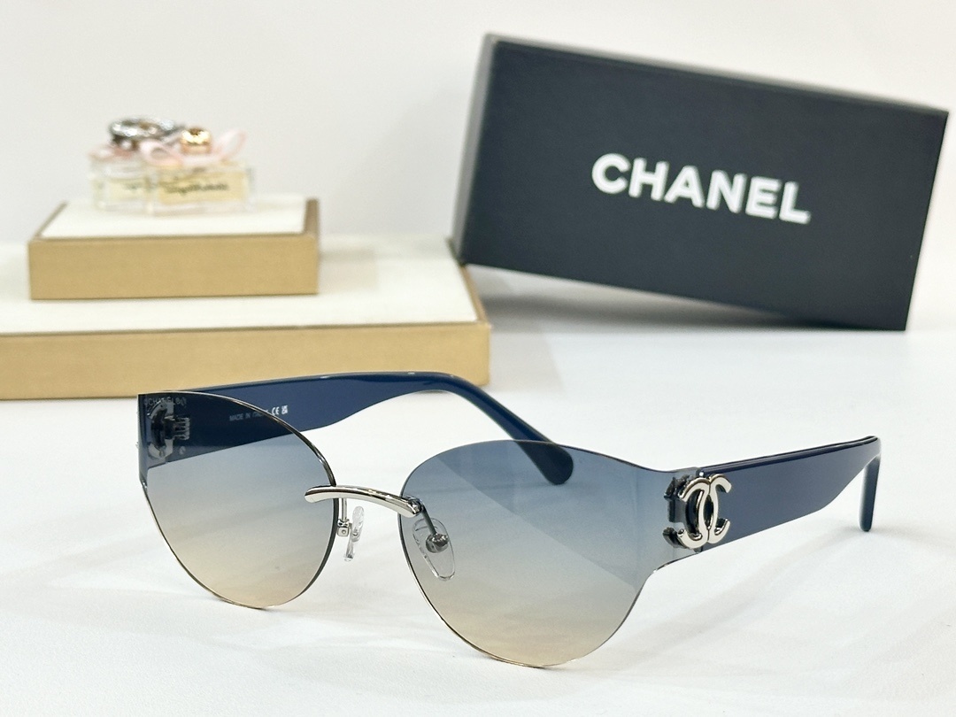 Chanel Luxury Rimless Cat Eye Sunglasses with Gradient Lenses