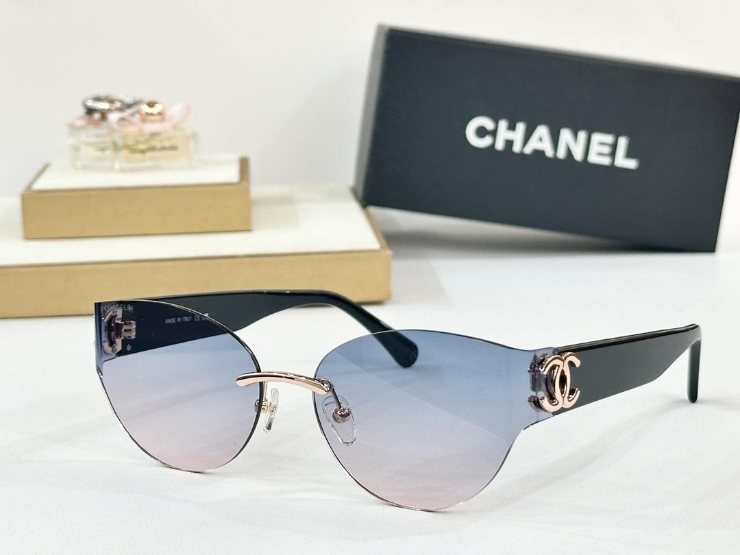 Chanel Luxury Rimless Cat Eye Sunglasses with Gradient Lenses