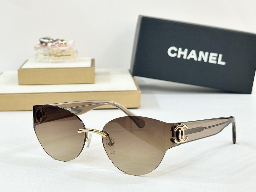 Chanel Luxury Rimless Cat Eye Sunglasses with Gradient Lenses