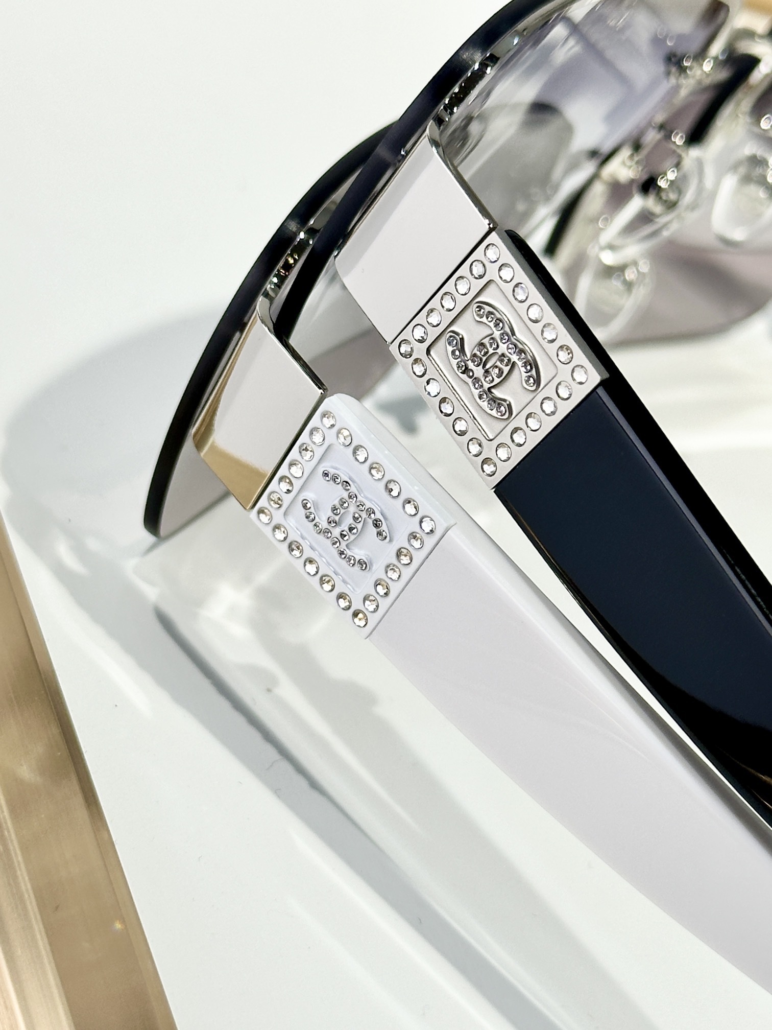 Chanel Rimless Rectangle Sunglasses with Crystal CC Logo