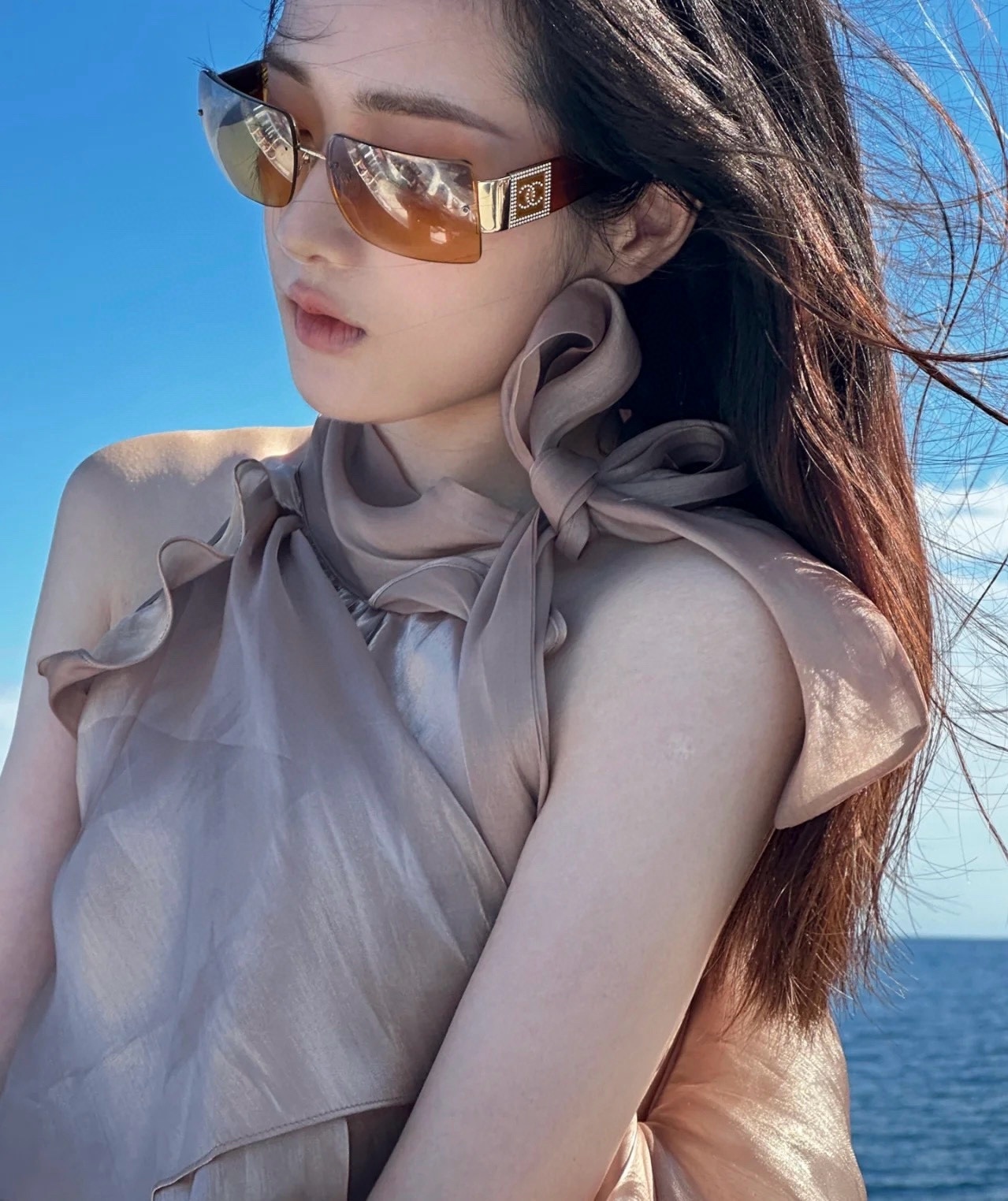 Vintage Chanel Rhinestone CC Rimless Sunglasses - Y2K Style