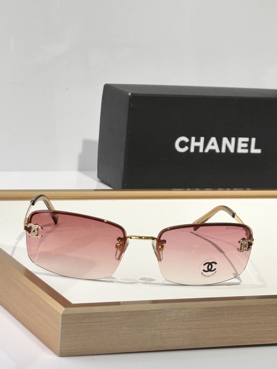 Luxury Chanel Rimless Gradient Sunglasses with Rhinestone CC Logo