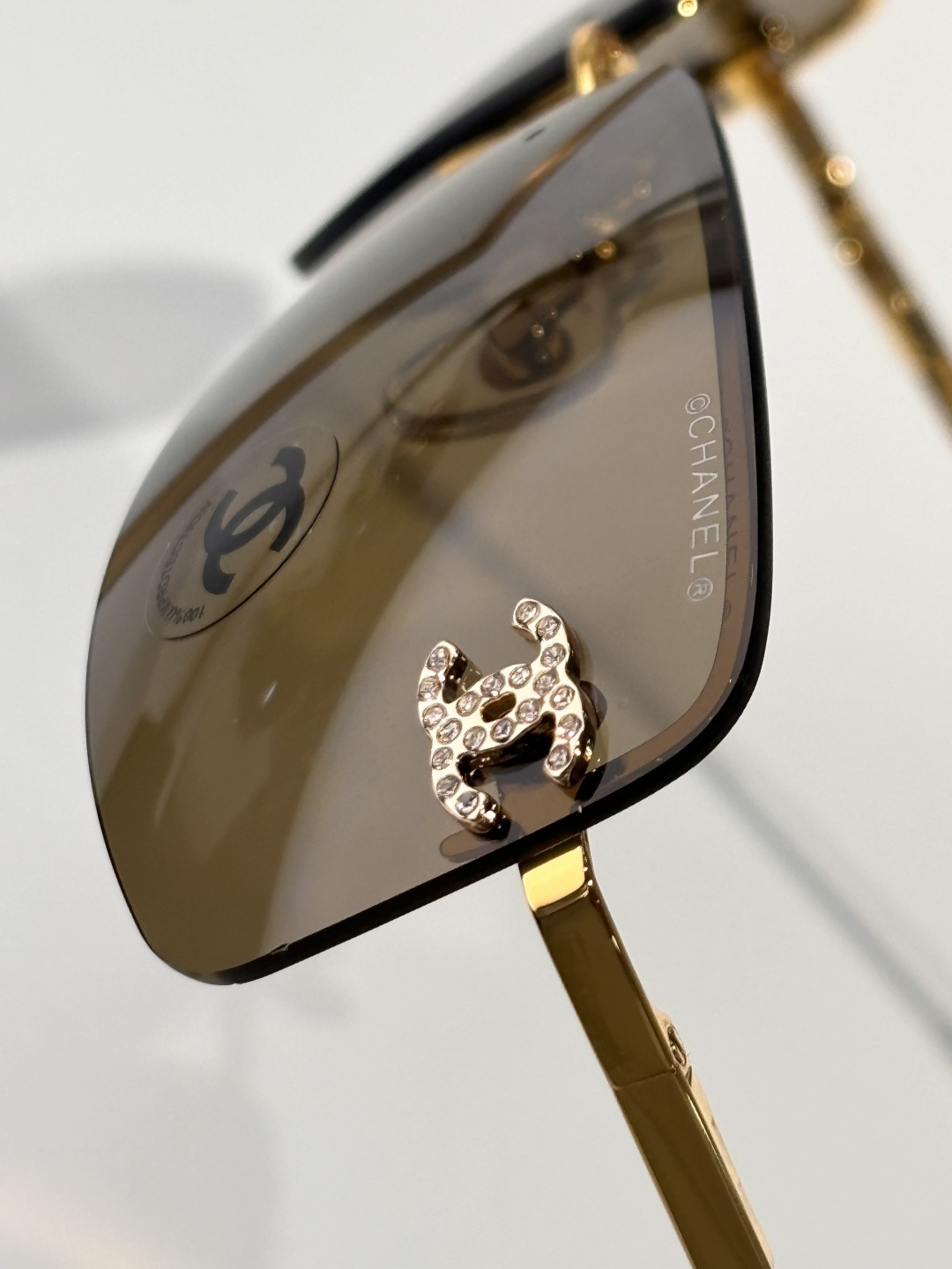 Chanel Rimless Sunglasses with Rhinestone CC Logo & Gradient Lens