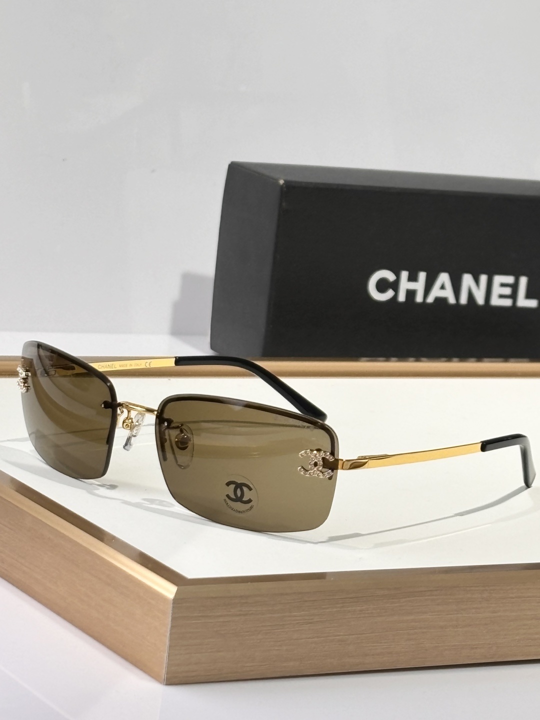 Chanel Rimless Sunglasses with Rhinestone CC Logo & Gradient Lens