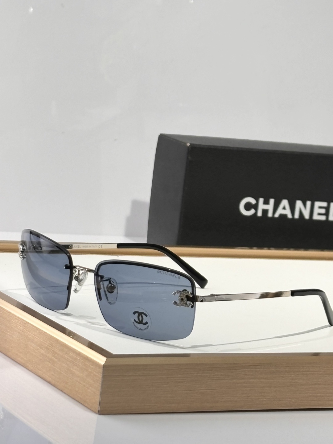 Chanel Rimless Sunglasses with Rhinestone CC Logo & Gradient Lens
