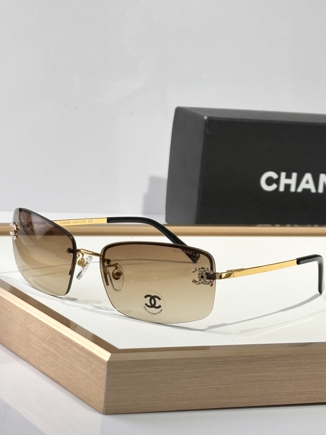 Chanel Rimless Sunglasses with Rhinestone CC Logo & Gradient Lens