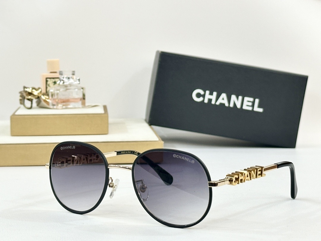 Luxury Chanel Round Sunglasses with Gold Logo Lettering