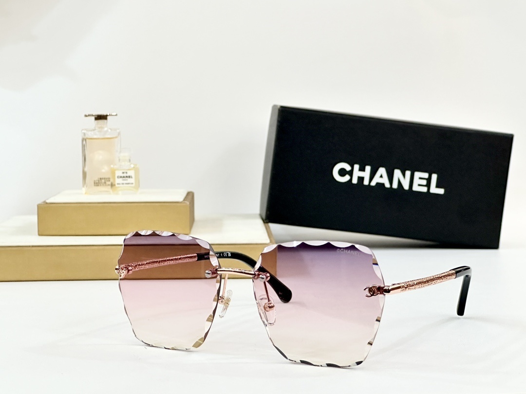 Chanel Rimless Oversized Sunglasses with Scalloped Edge Lenses