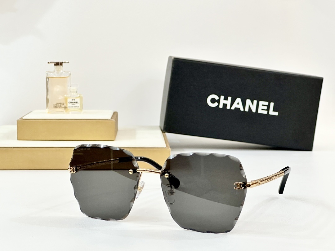 Chanel Rimless Oversized Sunglasses with Scalloped Edge Lenses