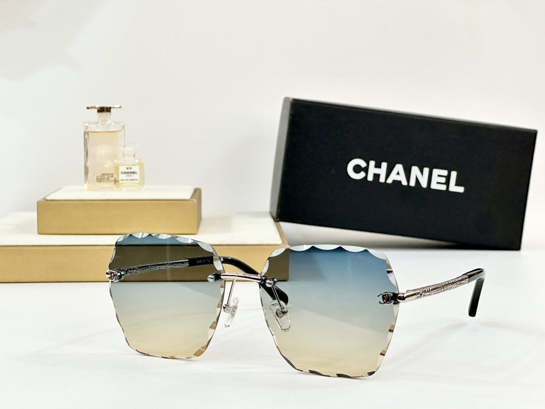 Chanel Rimless Oversized Sunglasses with Scalloped Edge Lenses