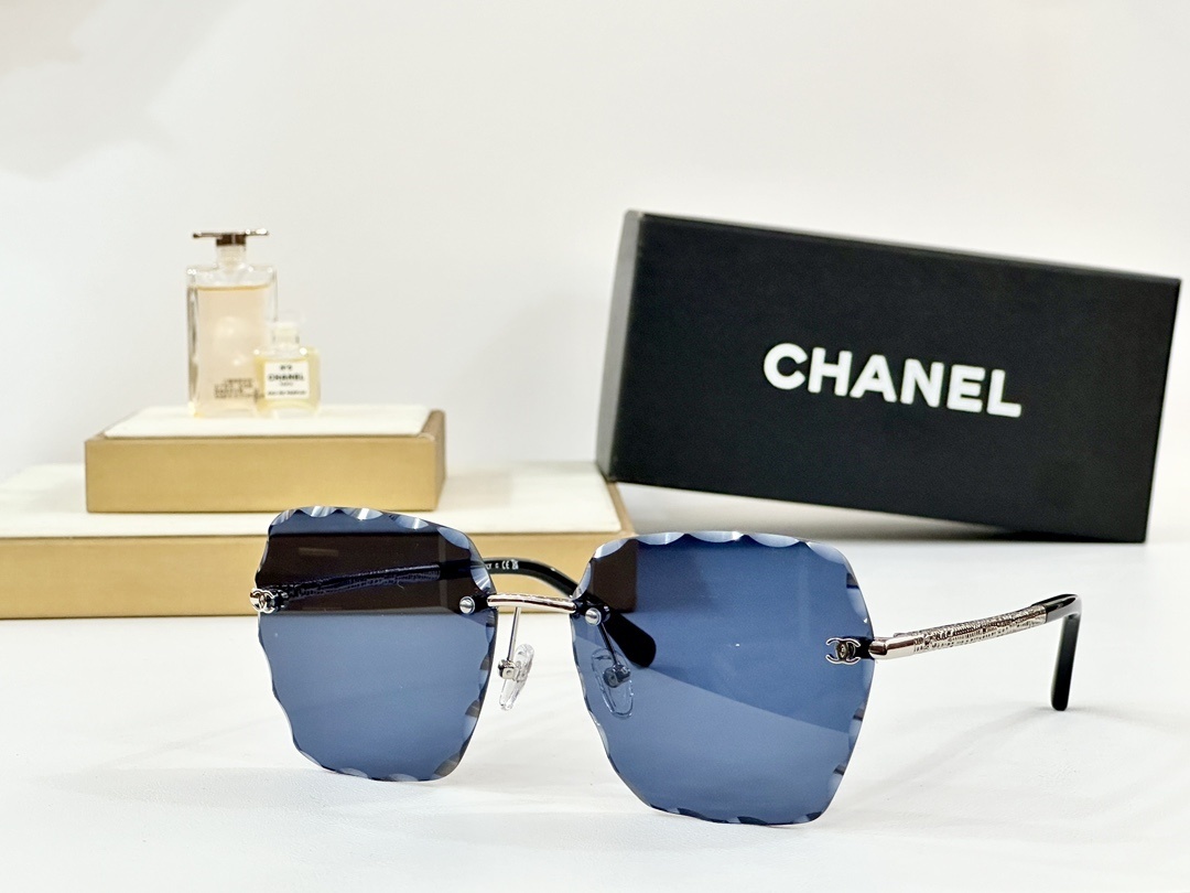 Chanel Rimless Oversized Sunglasses with Scalloped Edge Lenses