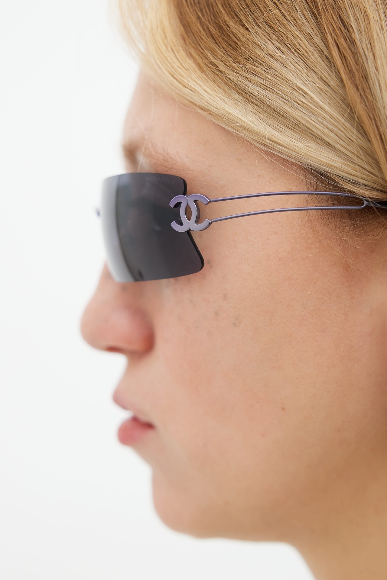 Vintage Y2K Rimless Shield Sunglasses Brown Tinted Crystal Eyewear