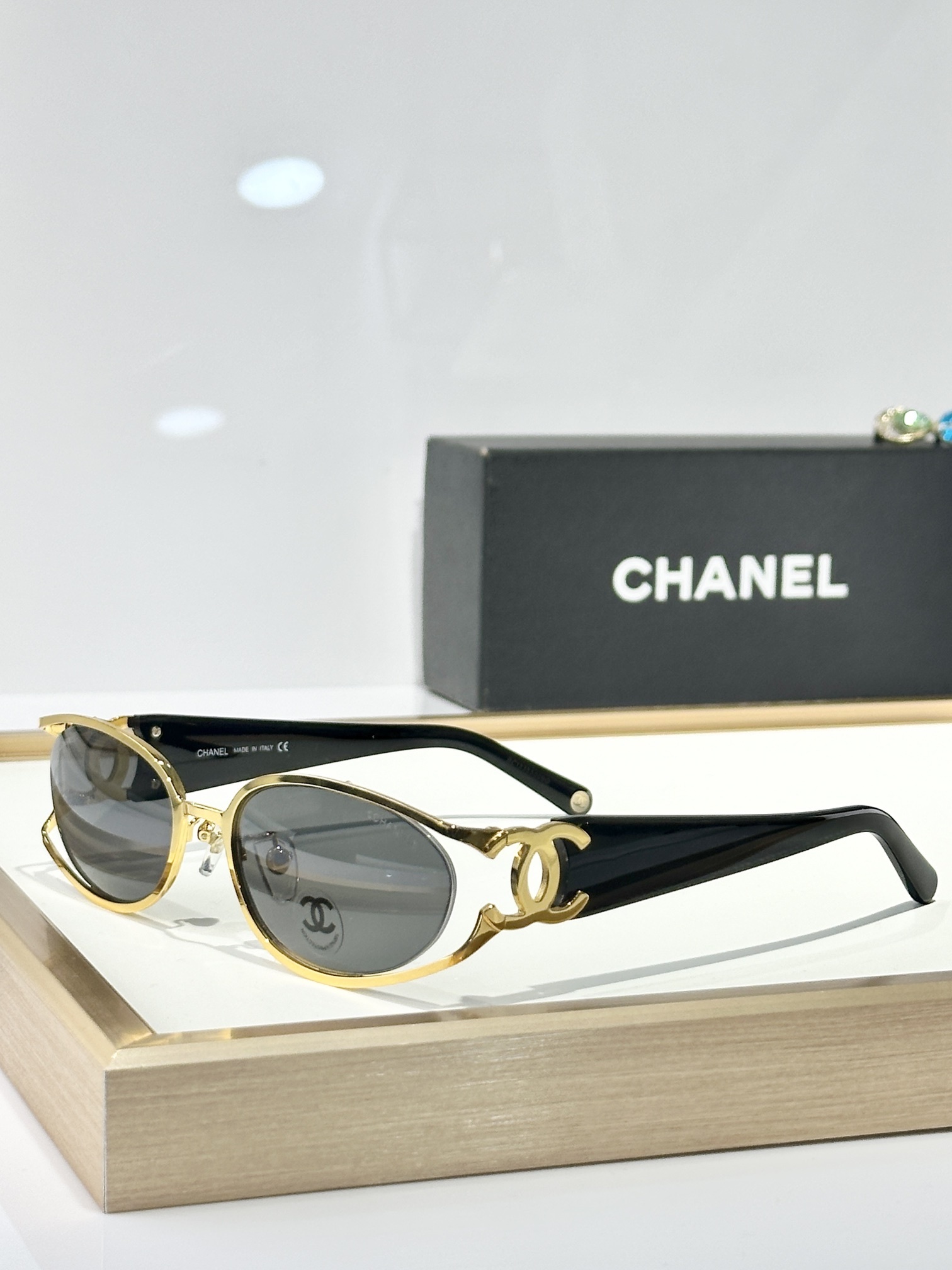 Chanel Oval Sunglasses with Gold CC Logo Temples - Luxury Eyewear