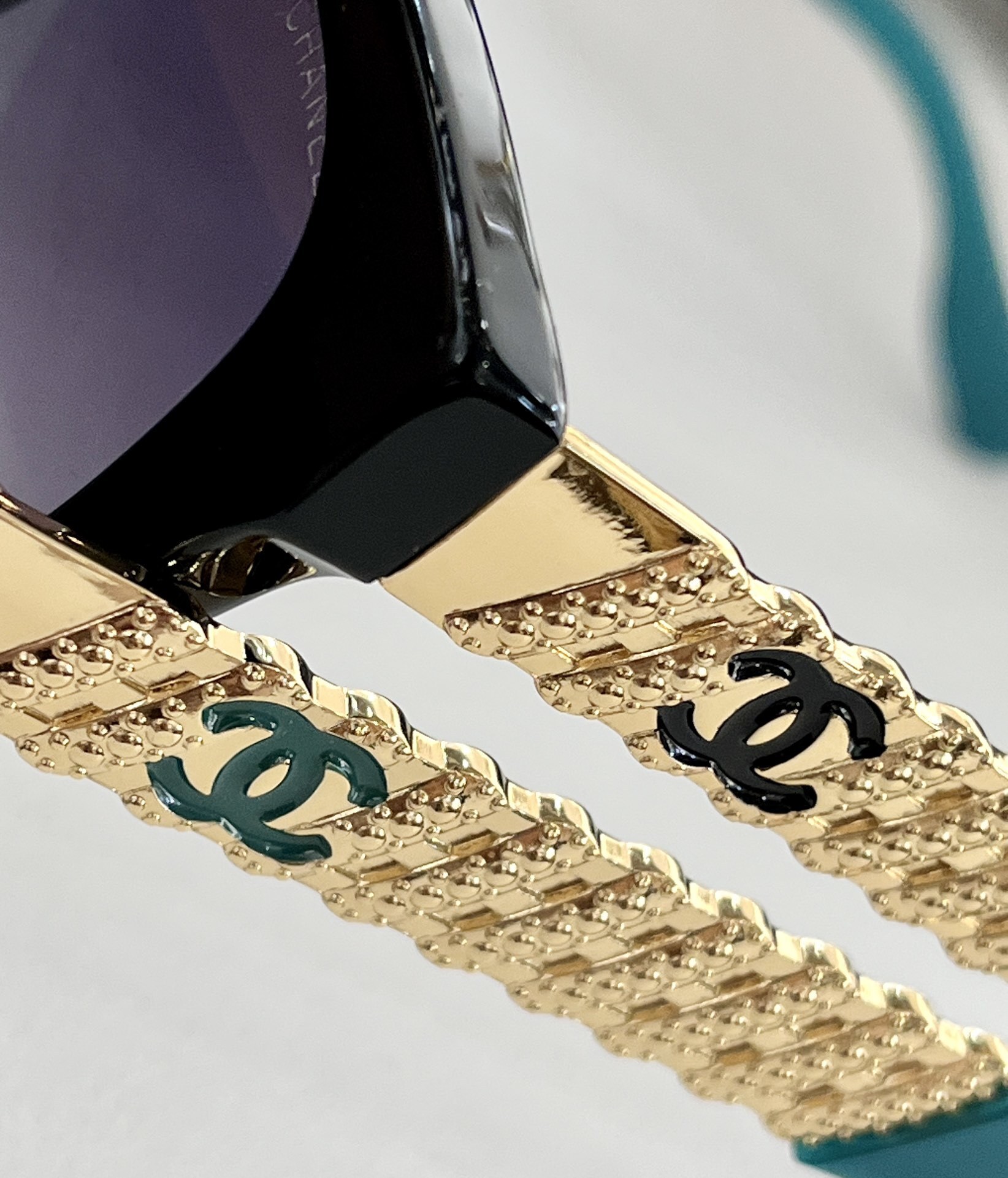 Chanel Luxury Square Sunglasses with Gold CC Logo Temples