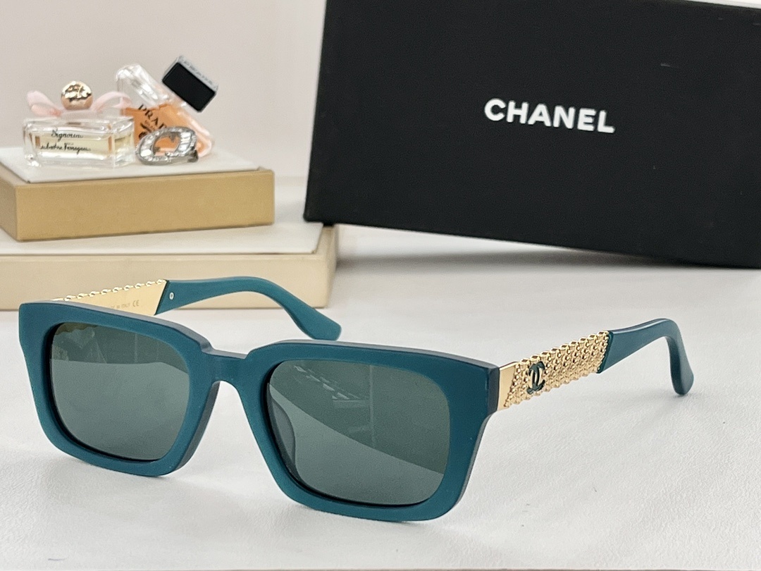 Chanel Luxury Square Sunglasses with Gold CC Logo Temples