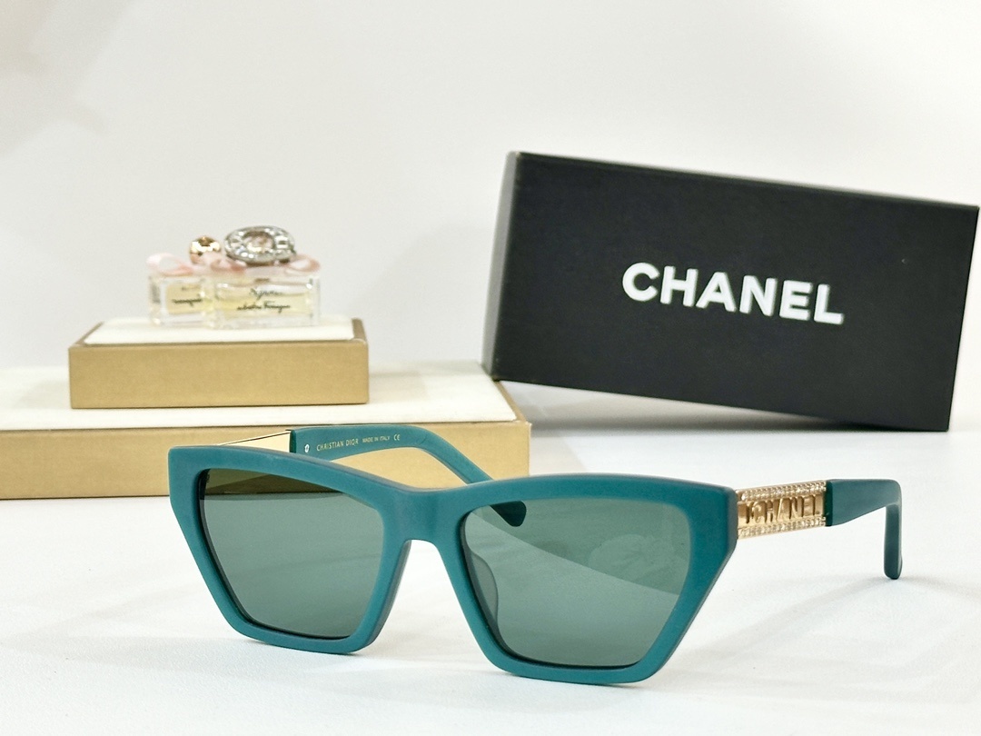 Chanel Luxury Cat-Eye Sunglasses for Women - Crystal Logo Design