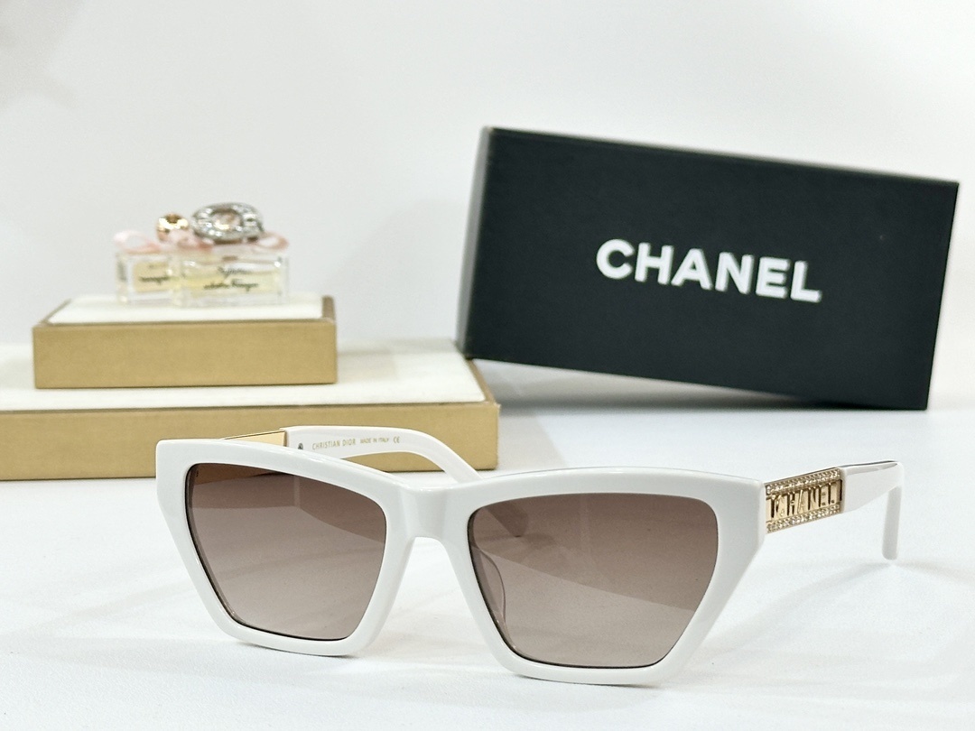 Chanel Luxury Cat-Eye Sunglasses for Women - Crystal Logo Design