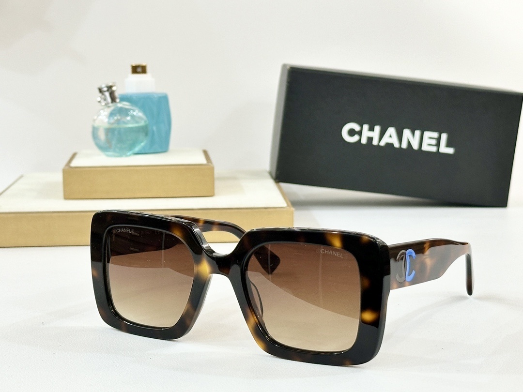 Chanel Luxury Square Tortoiseshell Sunglasses with Blue CC Logo