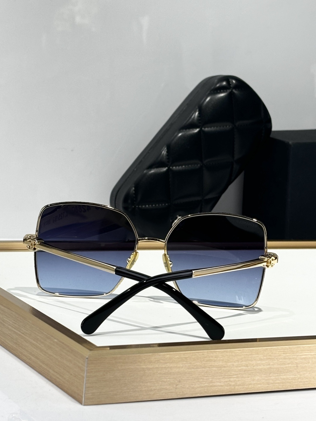 Luxury Chanel Polarized Square Sunglasses - Elegant Gold Frame